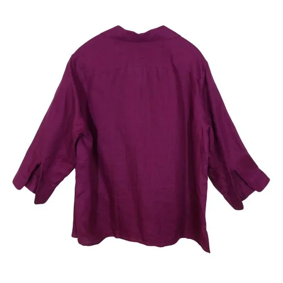 LAUREN RALPH LAUREN 100% Linen Button Up 3/4 Sleeve Blouse Size 1X Purple - Picture 2 of 5